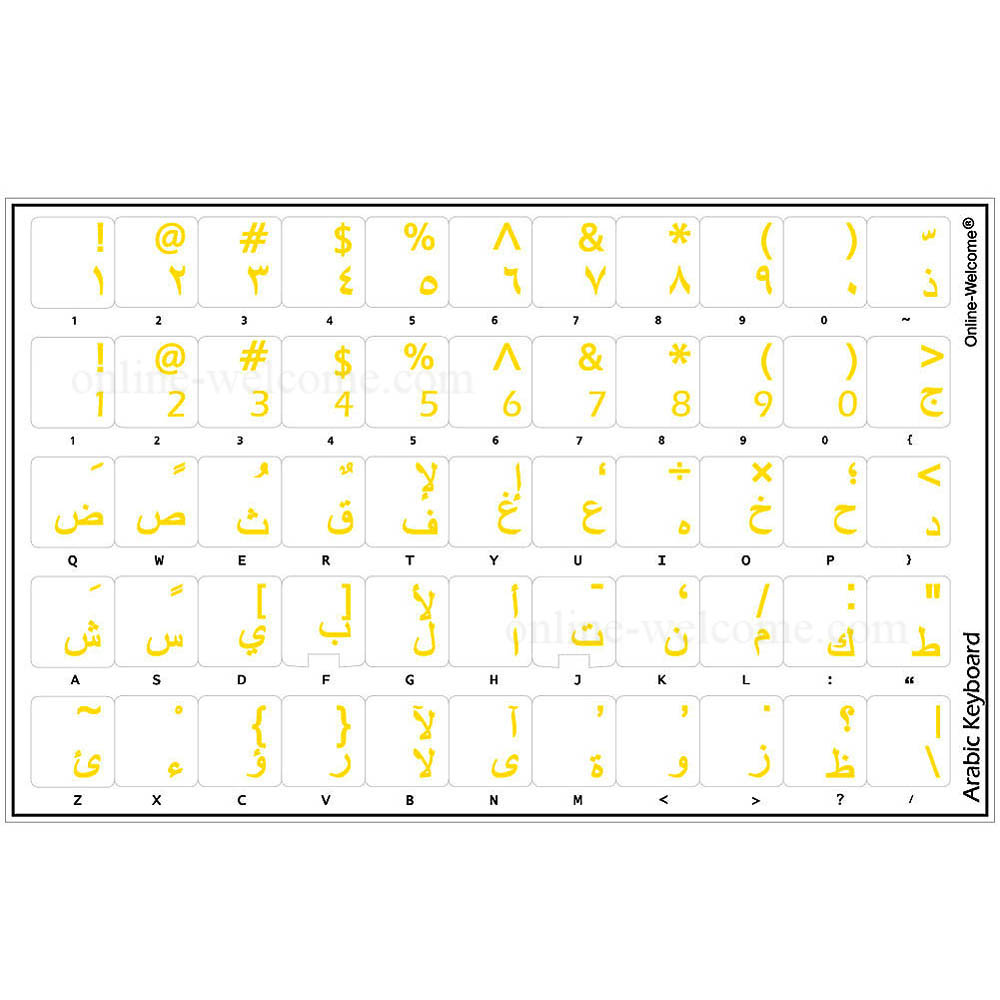 ARABIC KEYBOARD STICKERS LABELS TRANSPARENT YELLOW  LETTERS Online-Welcome 