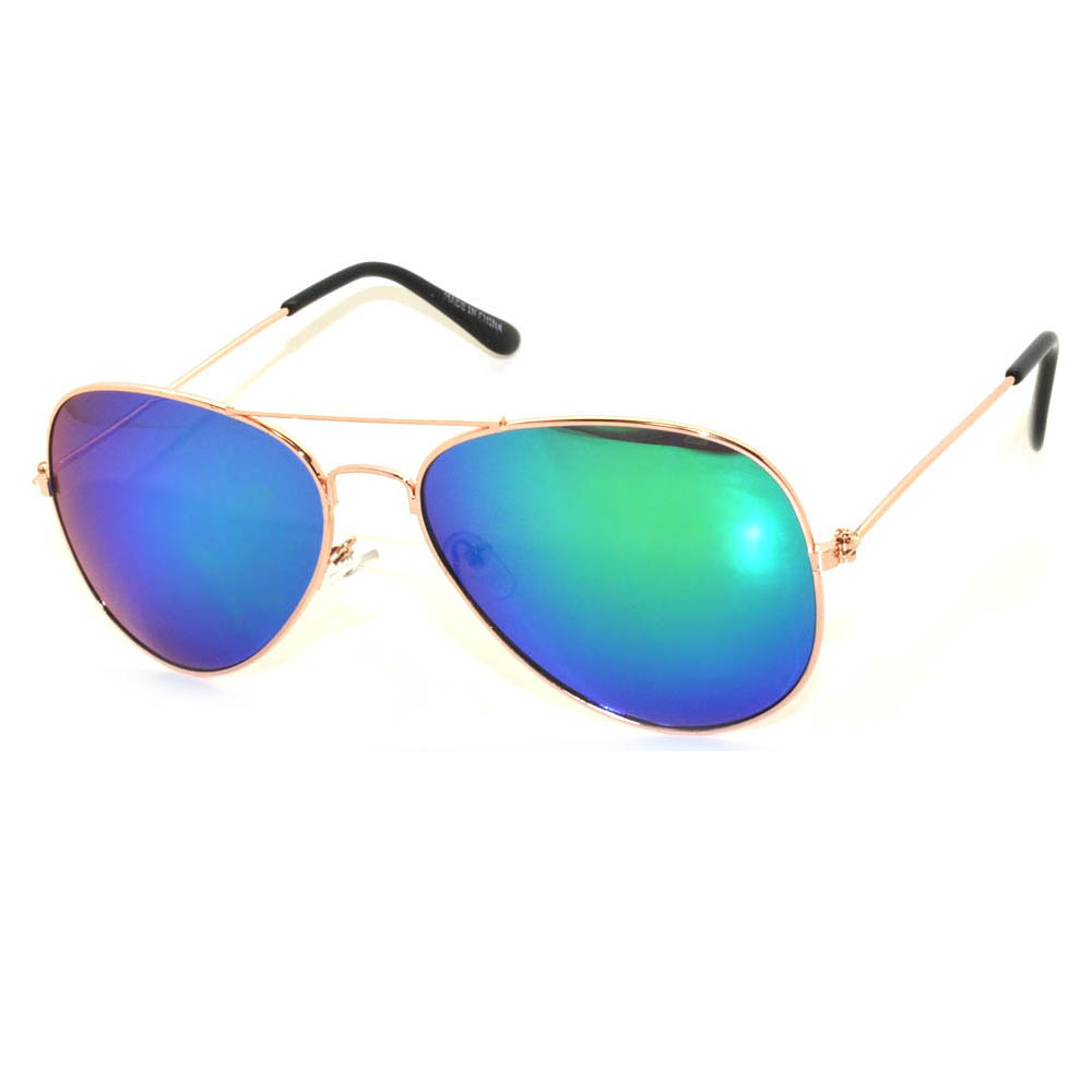 Mirror Lens Aviator Sunglasses Blue Green Orange Gold Metal Frame Men Women 