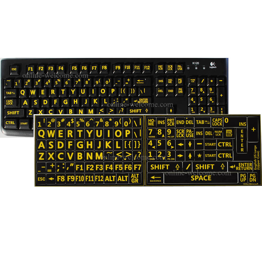 English US LARGE LETTERING Keyboard Sticker yellow 
