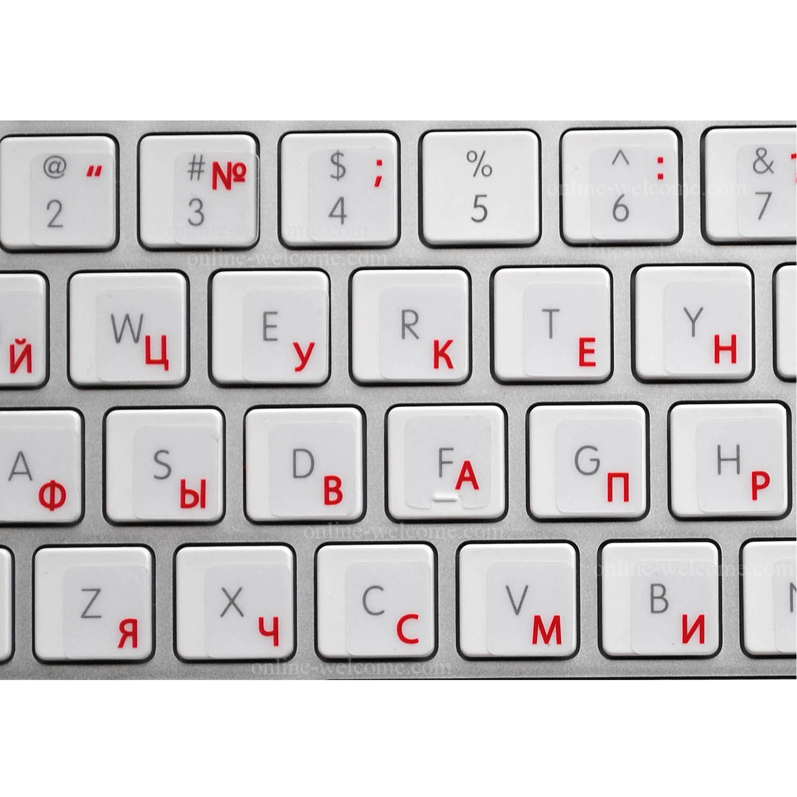 BULGARIAN TRANSPARENT KEYBOARD STICKERS RED LETTERS 