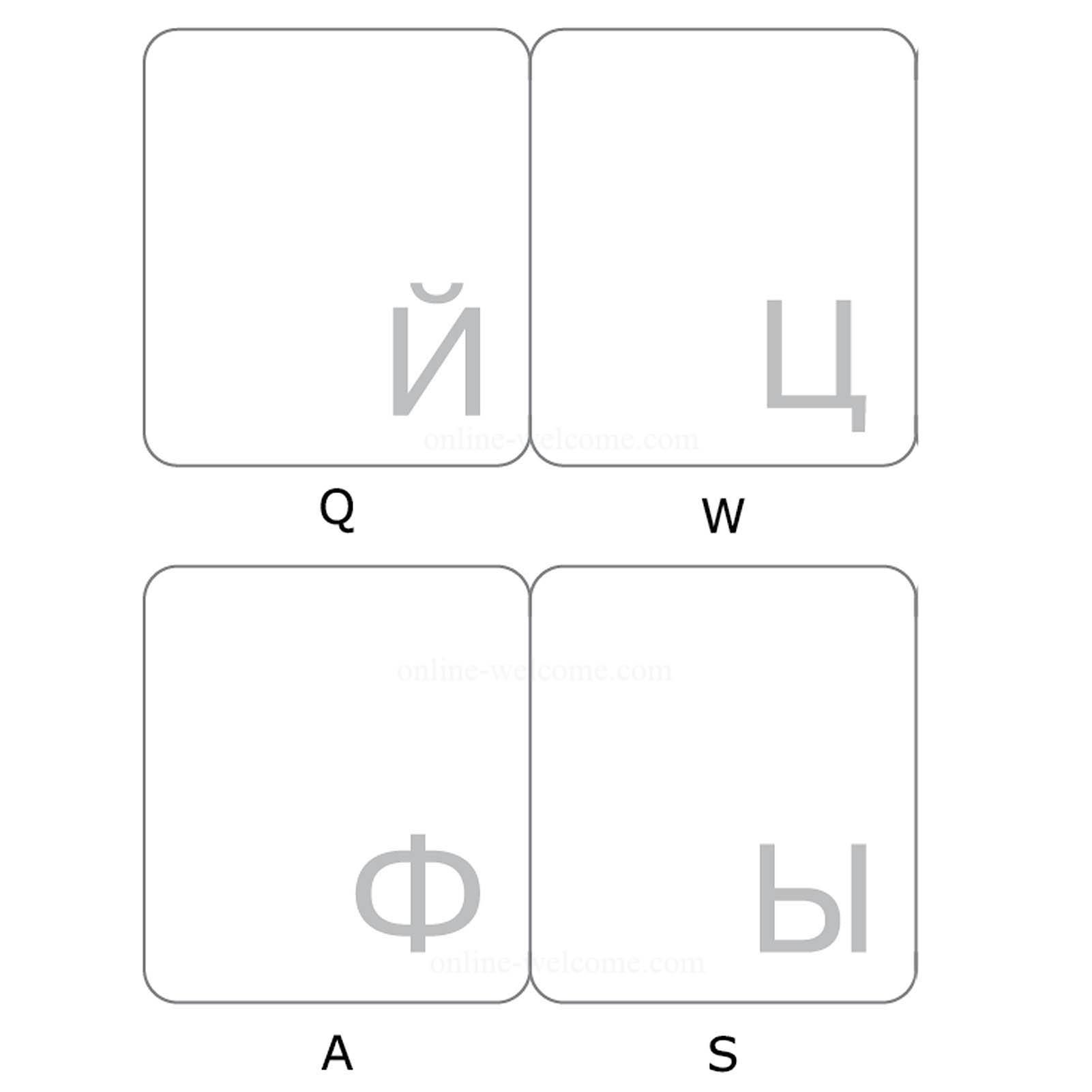 Russian keyboard sticker white letters transparent