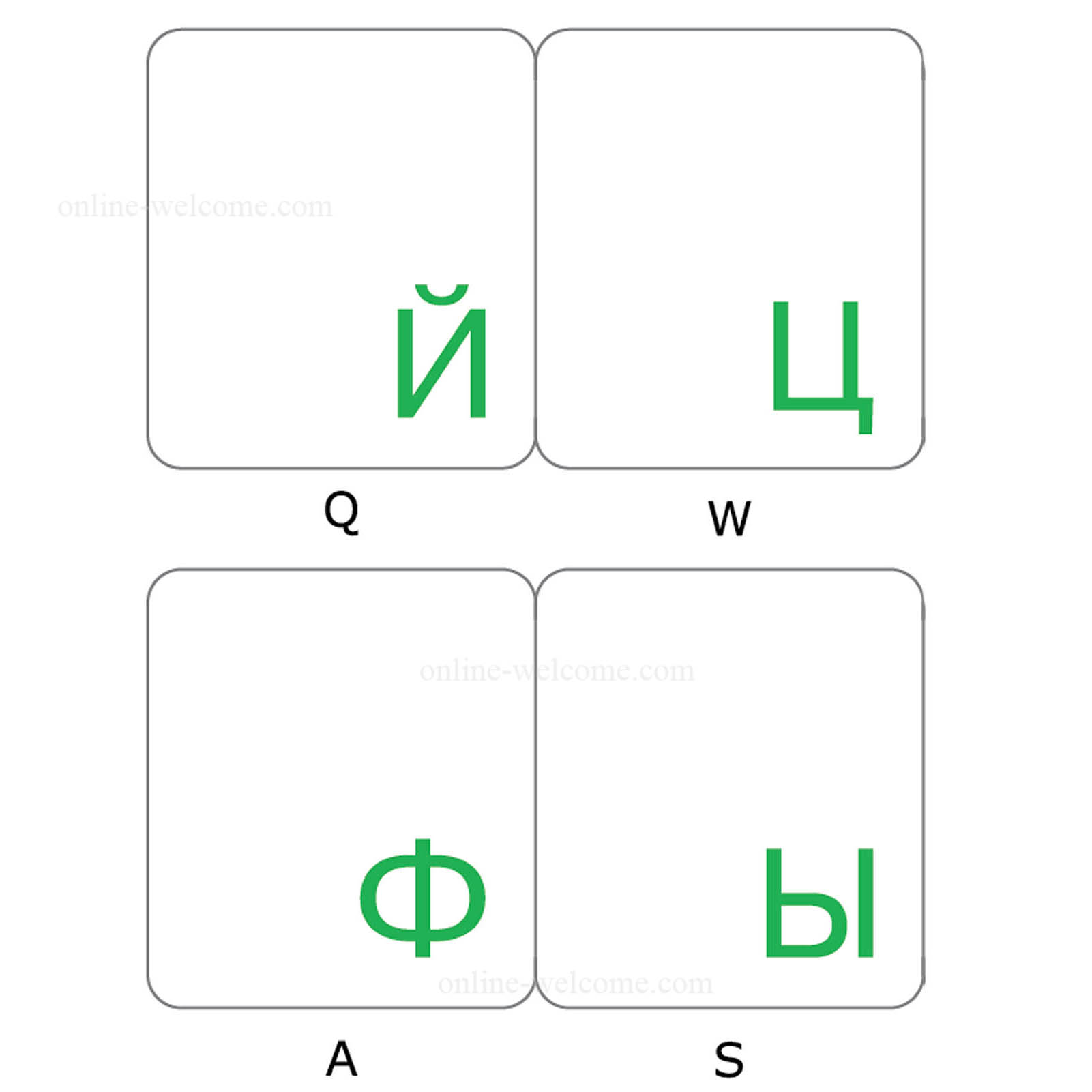 Russian keyboard stickers transparent green letters