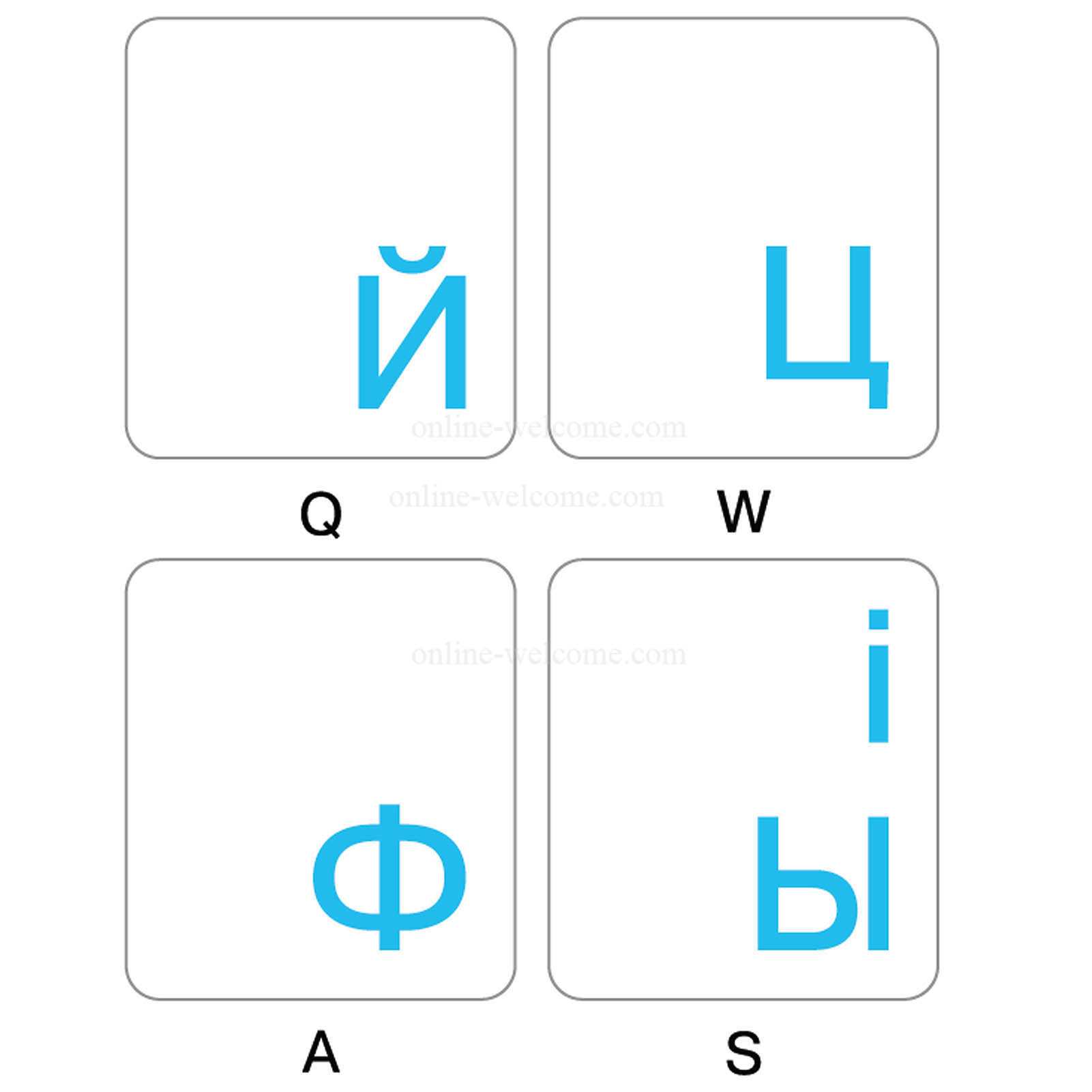 Ukrainian-Russian keyboard sticker blue letters