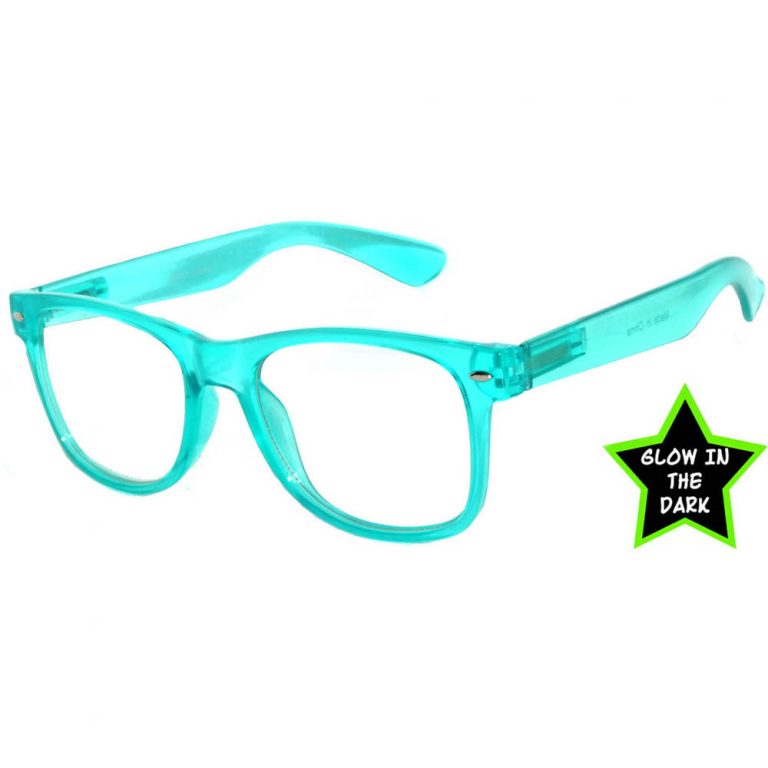 OWL ® Eyewear Glow in the Dark Sunglasses Turquoise Frame Clear Lens
