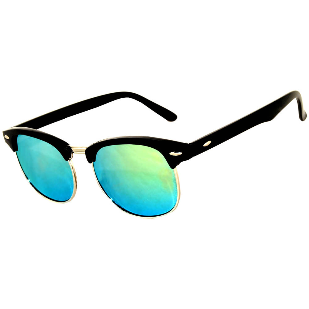 Half Frame Sunglasses Black/Silver Frame Yellow Mirror Lens