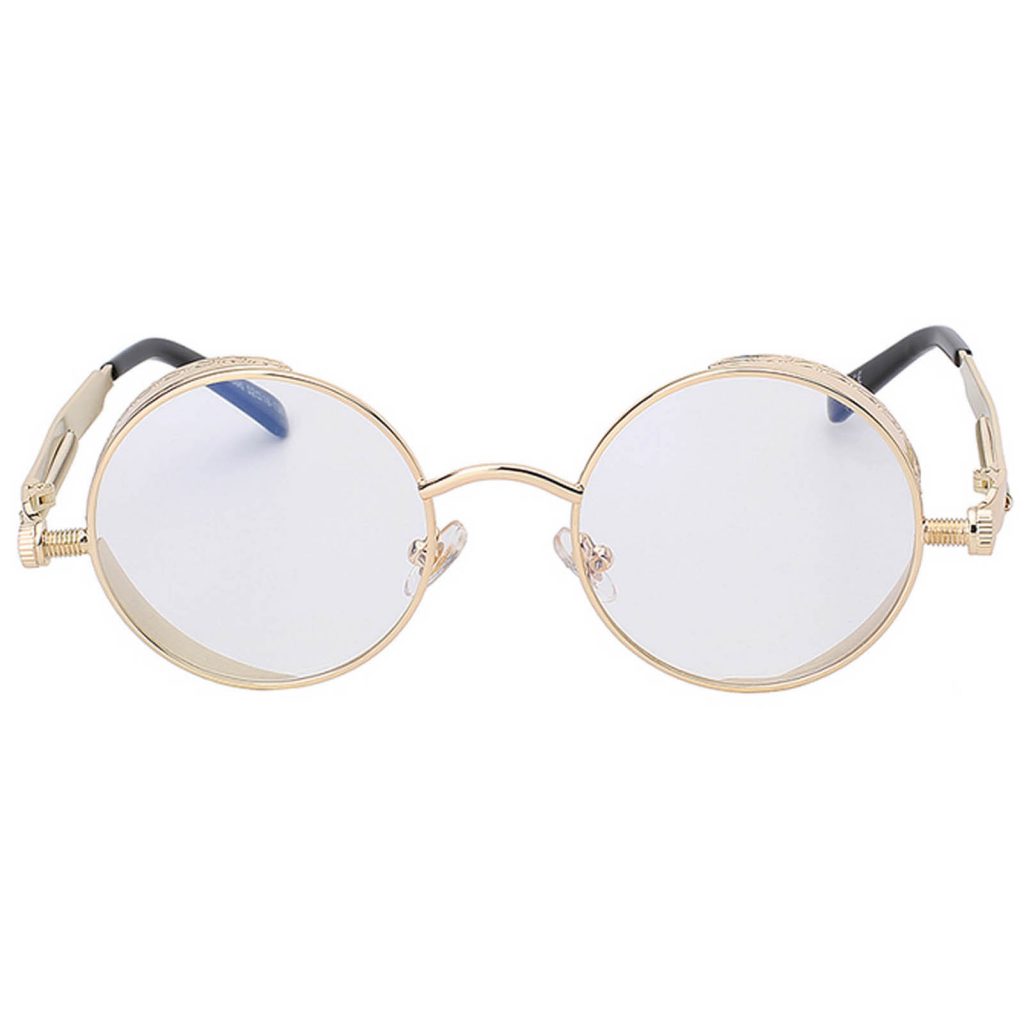 060 C8 Steampunk Gothic Sunglasses Metal Round Circle Gold Frame Clear Lens One Pair Online