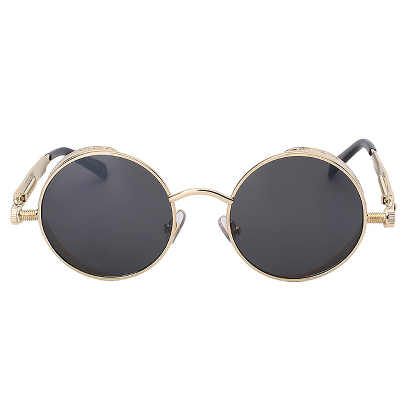 060 C1 Steampunk Gothic Sunglasses Metal Round Circle Gold Frame Black ...