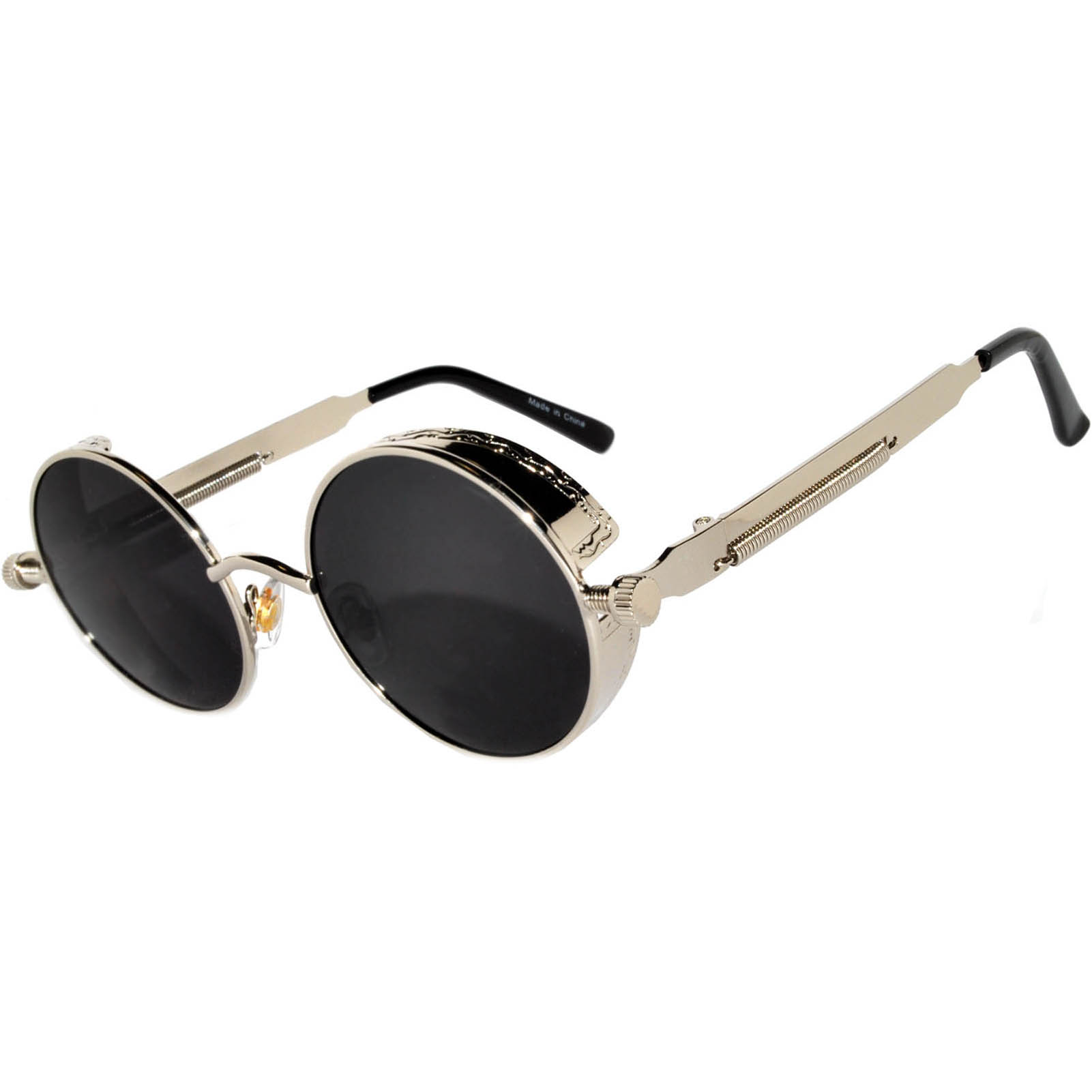 060 C11 Steampunk Gothic Sunglasses Metal Round Circle Silver Frame Black Lens One Pair Online